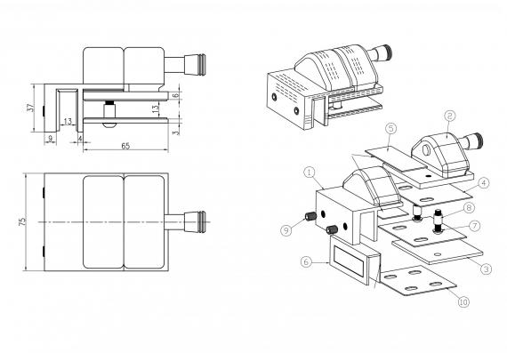 Foto Pestillo magnético 90° vidrio–vidrio 12–12,76 mm, AISI 316, acabado satinado