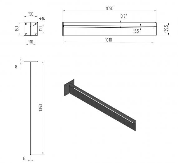Foto Marquesinas de vidrio tipo espada, S235, RAL 7016 MATE