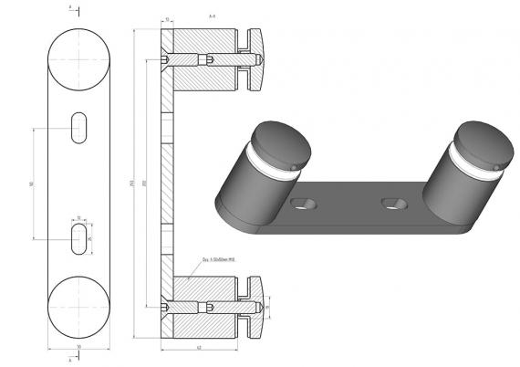 Foto Montaje doble para vidrio fi 50/50 mm, AISI 304, SATINADO
