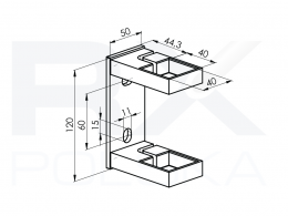 Montaje lateral del poste 40x40mm, AISI 304, SATINADO