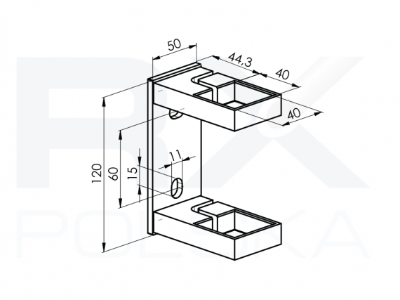 Foto Montaje lateral del poste 40x40mm, AISI 304, SATINADO