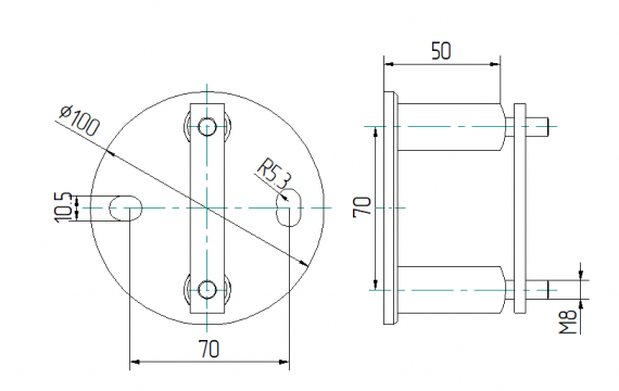 Foto Montaje lateral del poste 42,4mm, AISI 304, SATINADO