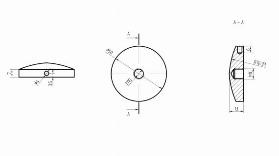 Foto Parte frontal del soporte de cristal convexo fi 50mm M10, AISI 304, SATINADO
