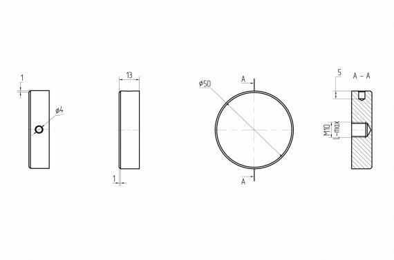 Foto Parte frontal del soporte de cristal plano fi 50mm M10, AISI 304, SATINADO
