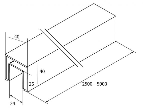 Foto Pasamanos 40x40mm colocado sobre vidrio, AISI 316, SATINADO / 2,5m
