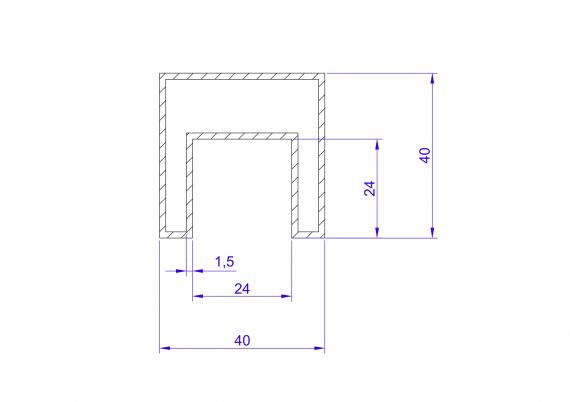 Foto Pasamanos 40x40mm colocado sobre vidrio, AISI 316, SATINADO / 5m