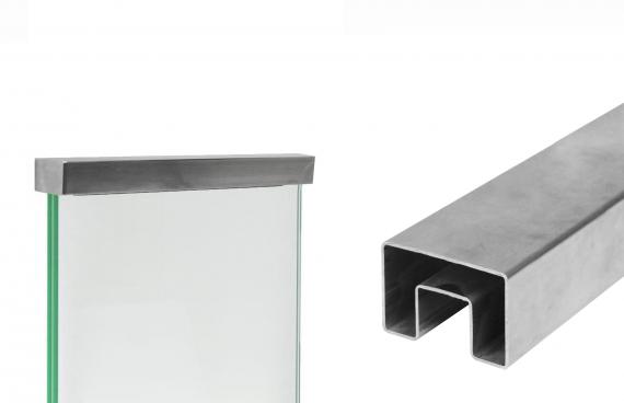 Foto Pasamanos 40x60mm colocado sobre vidrio, AISI 316, SATINADO / 2,5m