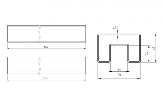 Foto Pasamanos 40x60mm colocado sobre vidrio, AISI 316, SATINADO / 5m