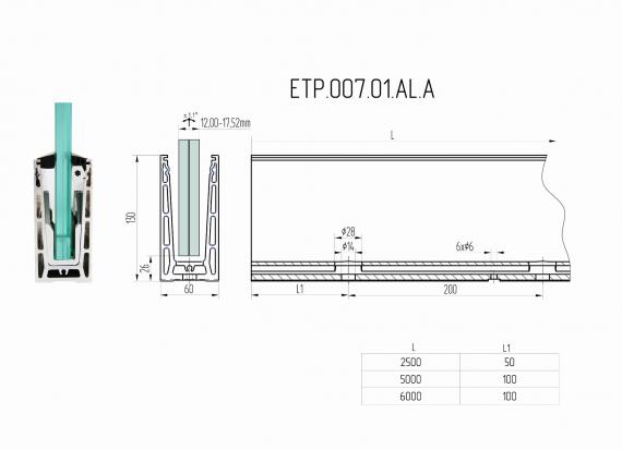 Foto Perfil de aluminio para vidrio - fijación desde arriba / 5 m