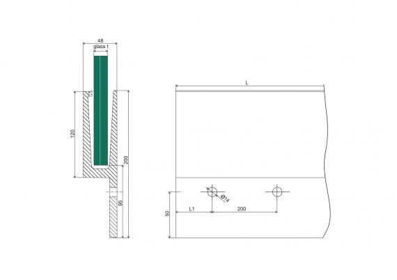 Foto Perfil de aluminio para vidrio, fijación lateral (Y) / 5 m