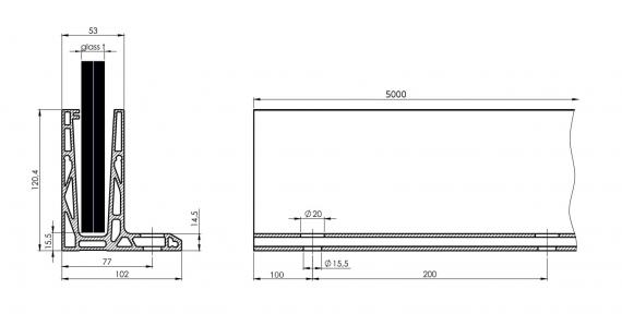 Foto Perfil de aluminio para vidrio - fijación superior L2 /5 m