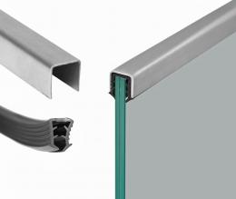 Perfil en U para vidrio 10mm SET - 2,5m, AISI 304, SATINADO