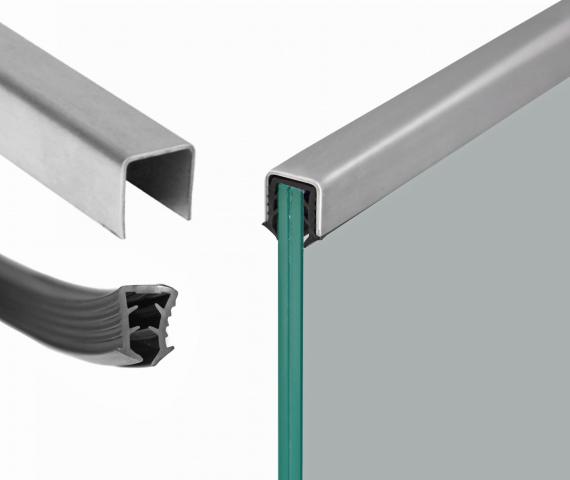 Foto Perfil en U para vidrio 8 mm SET - 2,5m, AISI 304, SATINADO