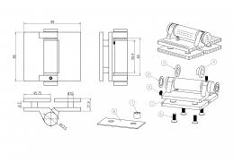 Bisagra 180° vidrio–vidrio 12–12,76 mm, AISI 316, acabado satinado