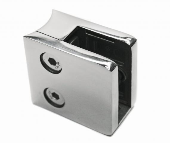 Foto Pinzas para vidrio45x45 con placa de seguridad para tubo 42,4 mm, AISI 304, Pulido