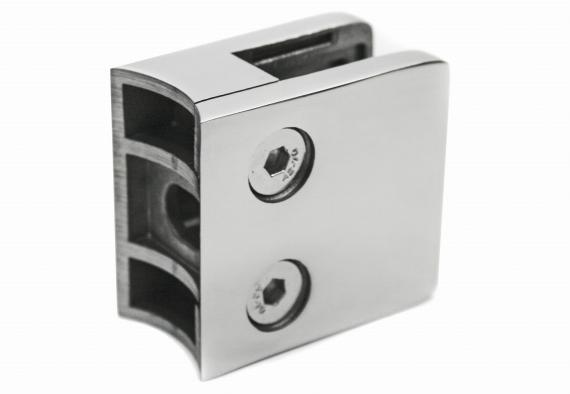 Foto Pinzas para vidrio45x45 con placa de seguridad para tubo 42,4 mm, AISI 304, Pulido