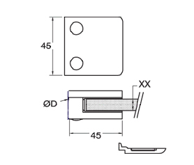 Foto Pinzas para vidrio45x45 con placa de seguridad para tubo 42,4 mm, AISI 304, Pulido