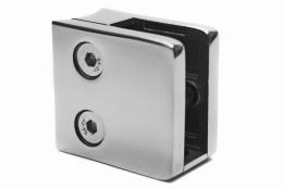 Pinzas para vidrio45x45 con placa de seguridad tubo 42,4 mm, AISI 304, Pulido