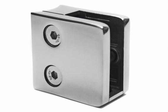 Foto Pinzas para vidrio45x45 con placa de seguridad para tubo 42,4 mm, AISI 304, Pulido