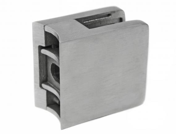 Foto Pinzas para vidrio45x45 con placa de seguridad para tubo 42,4 mm, AISI 304, SATINADO.