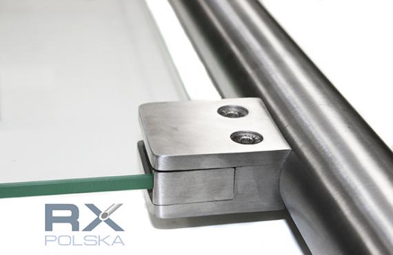 Foto Pinzas para vidrio45x45 con placa de seguridad para tubo 42,4 mm, AISI 304, SATINADO.