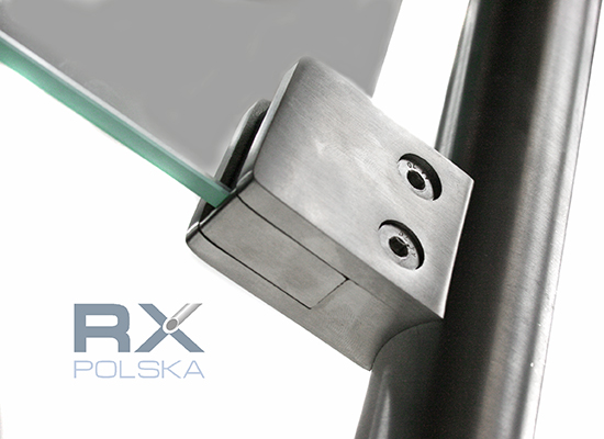 Foto Pinzas para vidrio45x45 con placa de seguridad para tubo 42,4 mm, AISI 304, SATINADO.