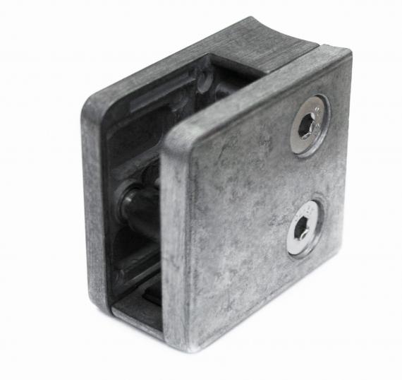 Foto Pinzas para vidrio45x45 con placa de seguridad para tubo 42,4 satinada, ZAMAK, CRUDO