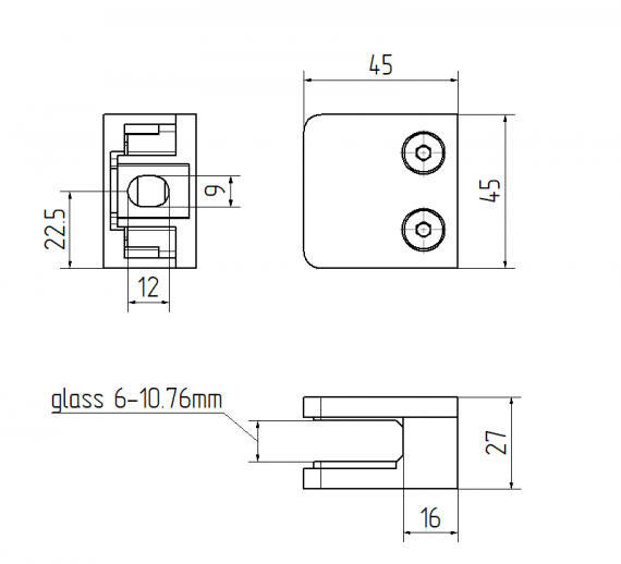Foto Pinzas para vidrio45x45 mm para superficie plana, AISI 304, Pulido.