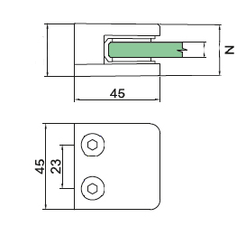 Foto Pinzas para vidrio45x45 mm para superficie plana, AISI 304, SATINADO.