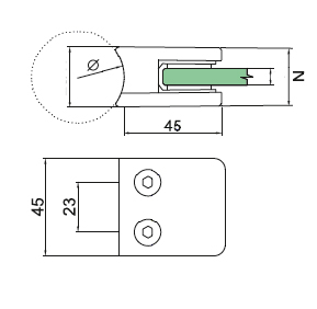 Foto Pinzas para vidrio45x45 para tubo de 42,4 mm, AISI 304, PULIDO Pulido