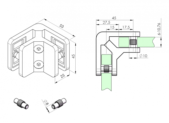 Foto Pinzas para vidrio45x53x25mm, 6-10.76mm, AISI 316, SATINADO