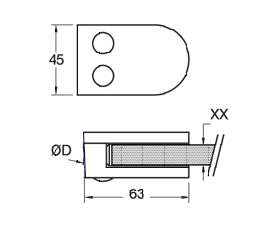 Foto Pinzas para vidrio45x63 para tubo 50,8mm, AISI 304, SATINADO