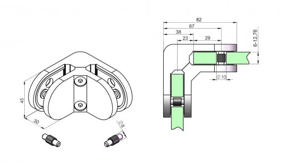 Foto Pinzas para vidrio45x63mm, 6-12.76mm, AISI 316, SATINADO