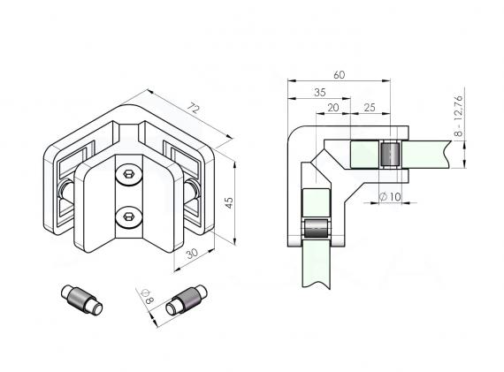 Foto Pinzas para vidrio45x63mm, 8-12.76mm, AISI 304, SATINADO