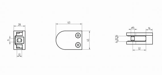 Foto Pinzas para vidrio45x63mm para superficie plana, AISI 304, SATINADO (6-10,76mm)