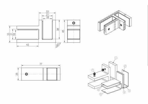Foto Pinzas para vidrio45x77mm, 16.76-17.52mm, AISI 304, SATINADO