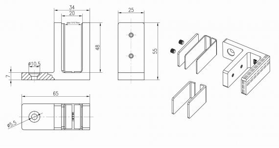 Foto Pinzas para vidrio48x65x34mm 12-12,76mm, AISI 316, SATINADO