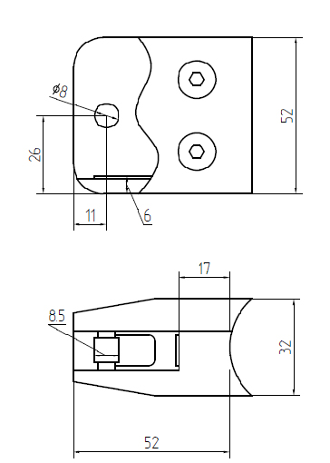 Foto Pinzas para vidrio52x52 para tubo 42,4mm, AISI 316, SATINADO