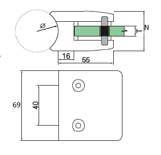 Foto Pinzas para vidrio55x65 para tubo 42,4mm, AISI 304, SATINADO