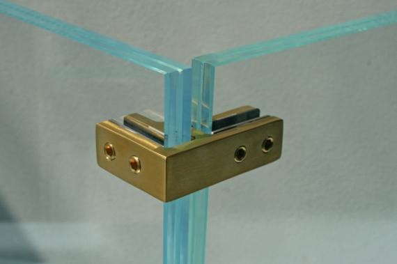 Foto Pinzas para vidrio82x55x34mm vidrio 12-15mm, AISI 316, DORADO SATINADO