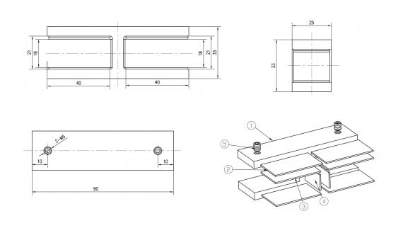 Foto Pinzas para vidrio90x25x33mm, 16,76-17,52mm, AISI 304, SATINADO
