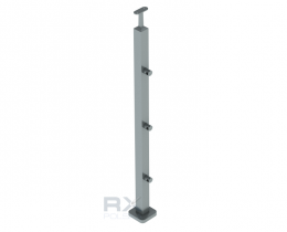 Poste 40x40 mm 1060 con 3 soportes de travesaño para tubo 12 mm, AISI 304, SATINADO