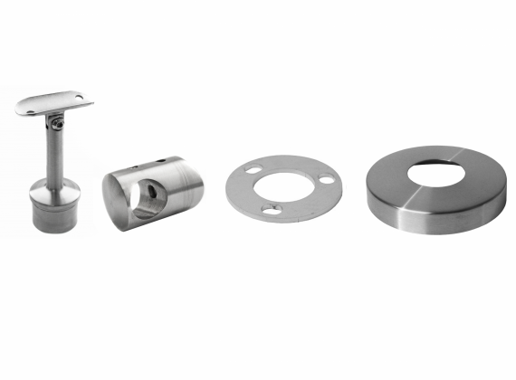 Foto Poste Ø42,4 mm 1060 mm con 3 soportes de travesaño para tubo de 12 mm, AISI 304, SATINADO