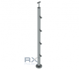 Poste Ø42,4 mm 1060 con 4 soportes de travesaño para tubo 12 mm, AISI 304, SATINADO