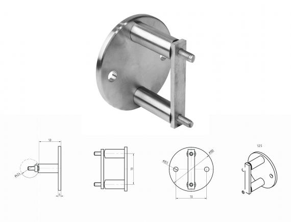 Foto Poste Ø42,4 mm 1300 mm con fijación lateral y con 4 soportes para tubo de 12 mm, AISI 304, SATINADO