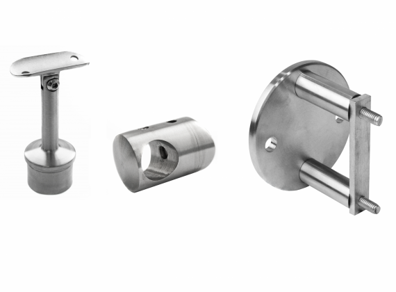 Foto Poste Ø42,4 mm 1300 mm con fijación lateral y con 4 soportes para tubo de 12 mm, AISI 304, SATINADO