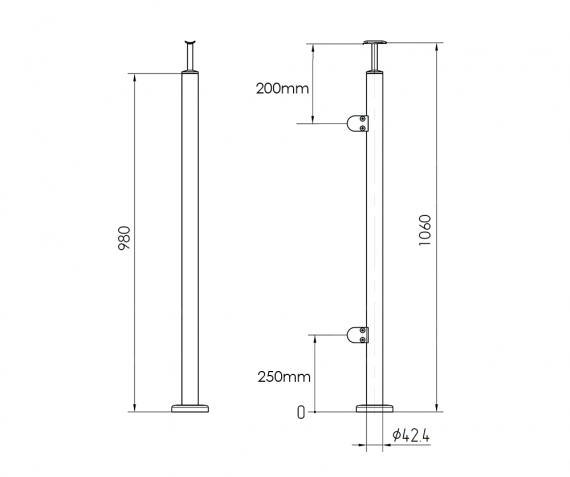 Foto Poste Ø 42,4mm 1060mm DE UNIÓN, AISI 304, SATINADO