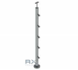 Poste 42,4mm 960mm con 5 soportes para barras transversales tubo 12mm, AISI 304, Pulido