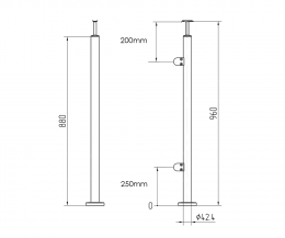Poste Ø 42,4mm 960mm DE UNIÓN, AISI 304, SATINADO
