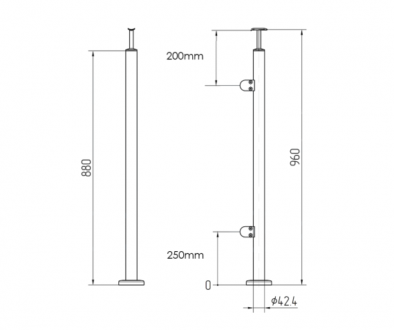 Foto Poste Ø 42,4mm 960mm DE UNIÓN, AISI 304, SATINADO